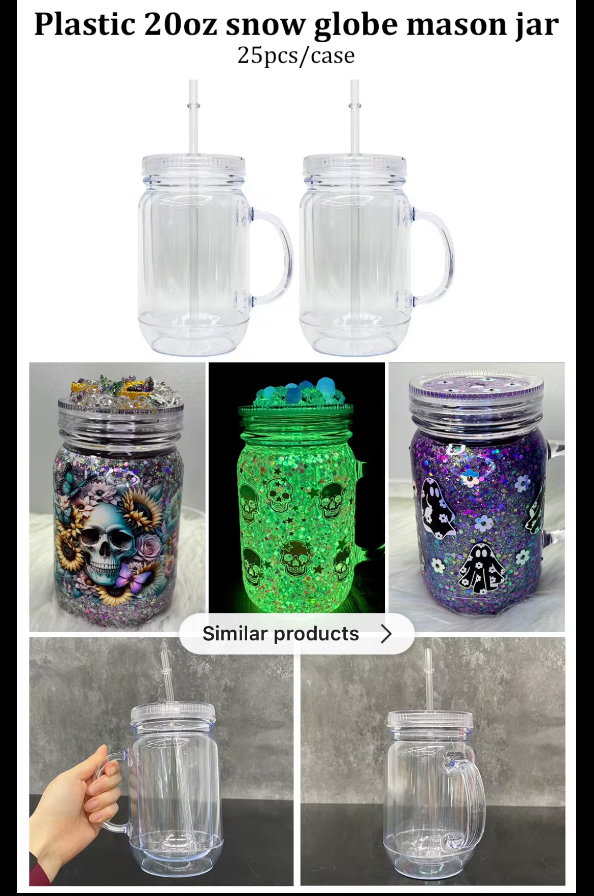 Plastic 20oz Snow Globe Mason Jar