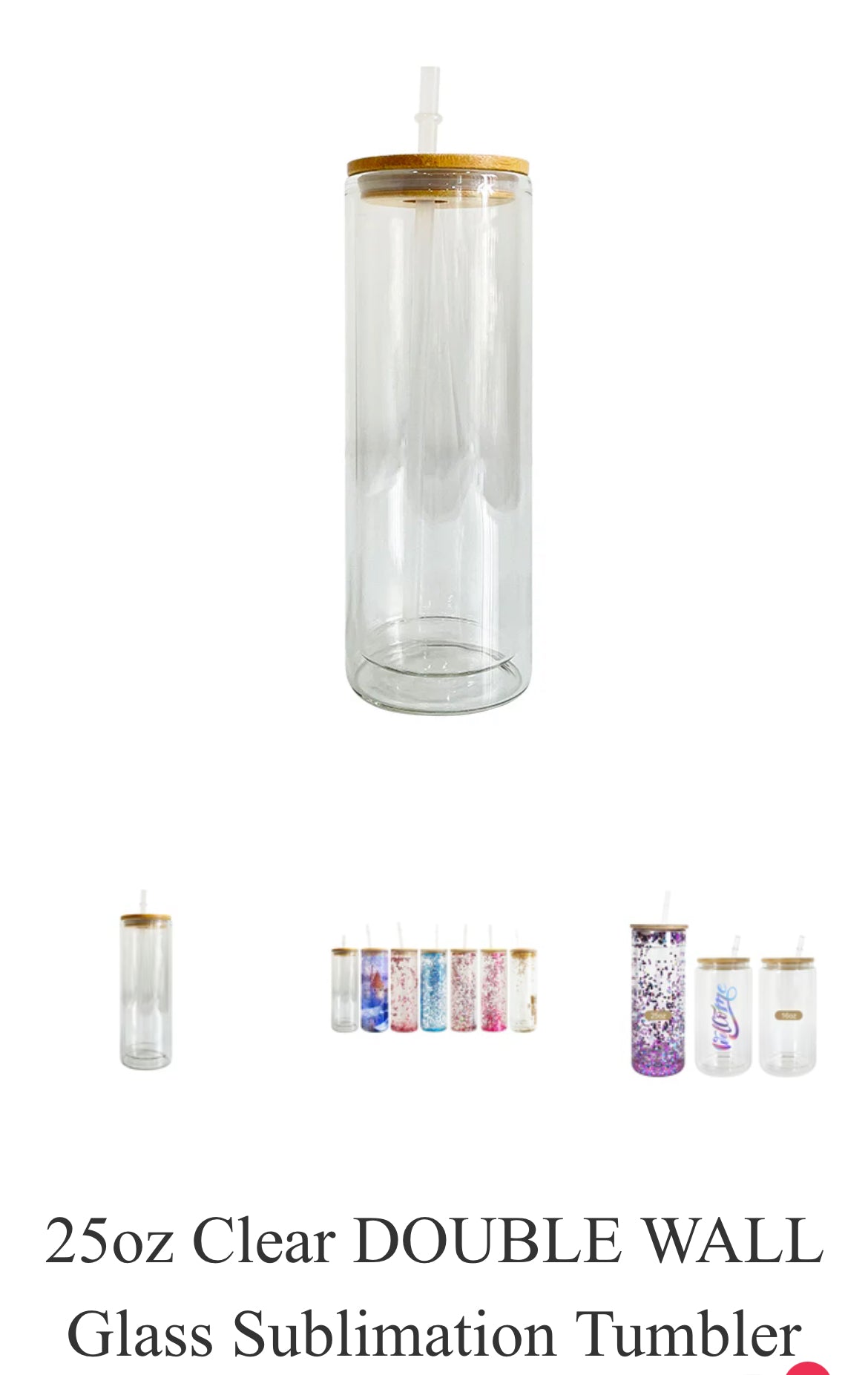 25oz Clear Double Wall Glass Glitter Tumbler