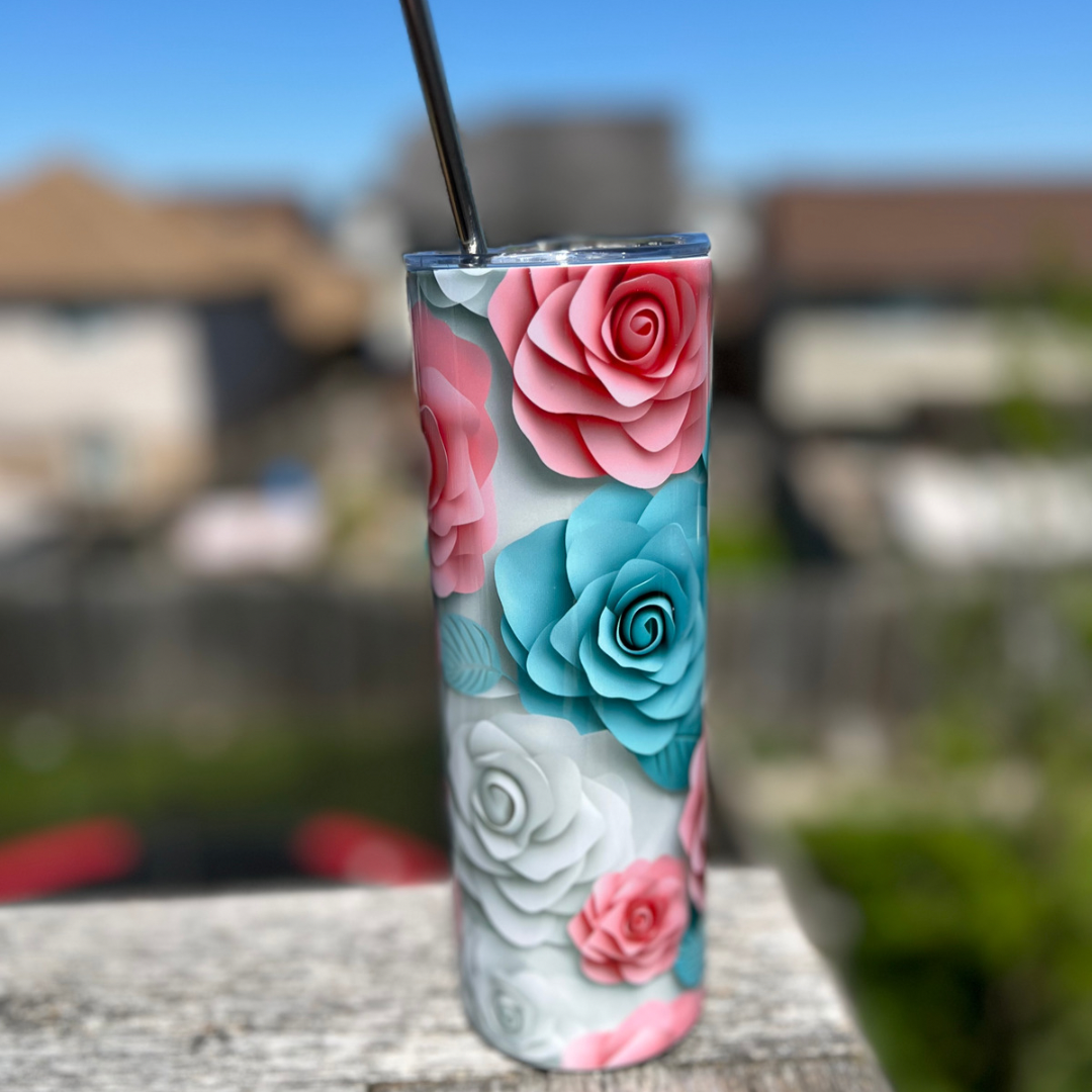 3D Pink/Teal Roses
