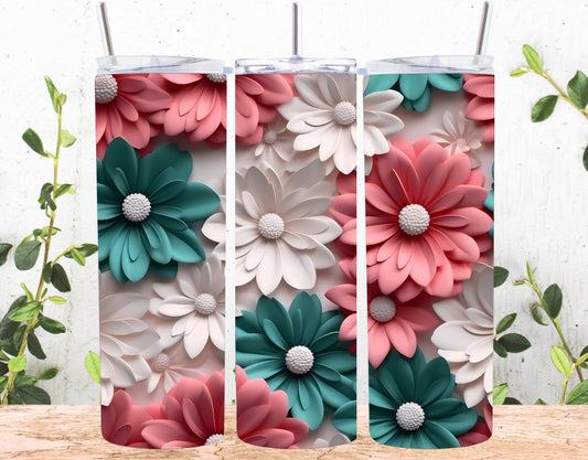 3D Pink/White & Teal Flowers